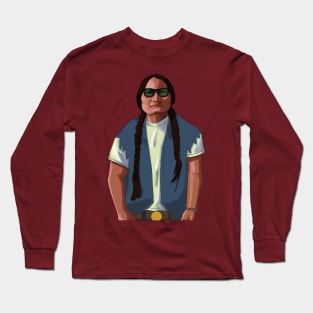 Native American Chief Sitting Bull GTA Art Style Portrait no Background Long Sleeve T-Shirt